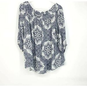 New York & Company Blue White Paisley Print Off Shoulder Blouse‎ Top Size XL